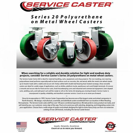 Service Caster Tool Box Caster Wheel Set 4'' Green Poly on Cast Iron Swivel Casters, 4PK TOOL-SCC-20S420-PUR-GB-TLB-4